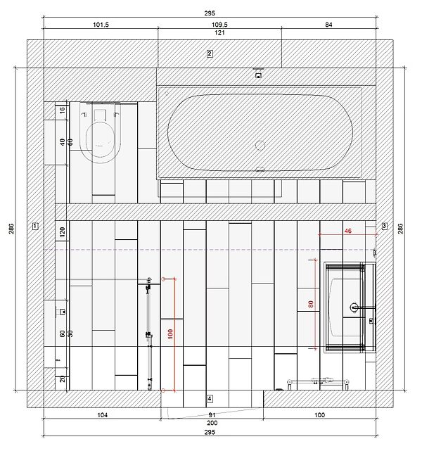 Ontwerptekening van een nieuwe badkamer