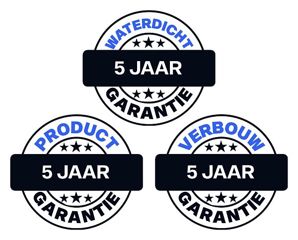 5 jaar waterdicht-, product- en verbouwingsgarantie